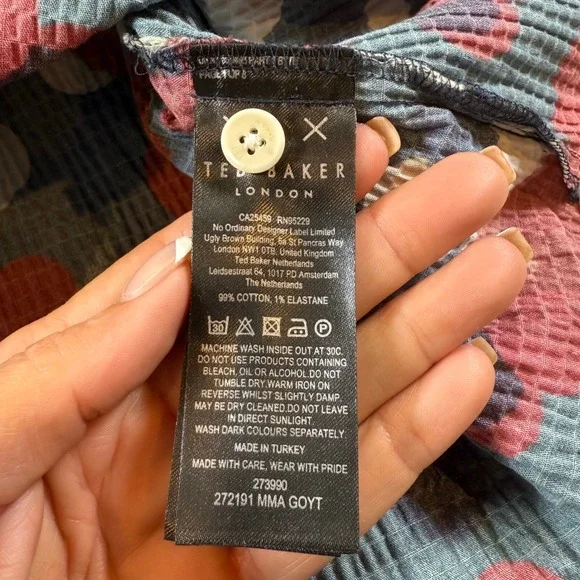 TED BAKER Goyt Seersucker Short Sleeve Men's Button Up Shirt Dot Print Sz Large - Picture 5 of 9